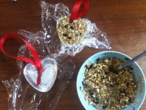 Ingredients for home made diy bird treat ornaments